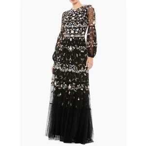 Mac Duggal geblümt verziertes abgestuftes Tüllkleid Rüschenbesatz und Dichterärmel 4 - Bild 1 von 13