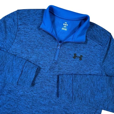 Under Armour 夹克男式中号蓝色 1/4 拉链套衫羊毛户外 — 第 1/4 张图片