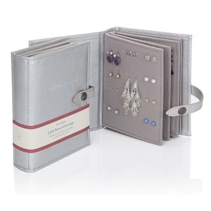 Pequeño libro grande de pendientes de plata 4 páginas caja de almacenamiento de joyas estuche de viaje - Imagen 1 de 3