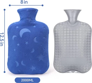 Botella de Agua Caliente con Tapa Suave, Bolsa de Agua Caliente 2L para Calambres Menstruales, Azul - Imagen 1 de 6