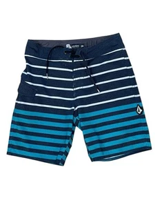 Volcom Quarta Static Mod-Tech Board Shorts Big Boys Size 28 Black/Green Stripped - Picture 1 of 11