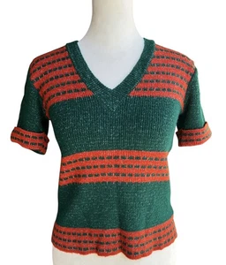 Suéter Tejido Elástico Mod Retro Vintage Años 70 Top Rojo Verde Rayas Vacaciones Talla 10 - Imagen 1 de 10