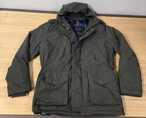 Tommy Hilfiger Jacket Mens Large Green Hooded Parka Coat Polyester Winter Warm - Picture 1 of 9