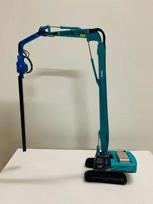 1:50 DieCast Kobelco SK330 Pile Driver Excavator Construction Long Arm Crane - Image 1 of 4