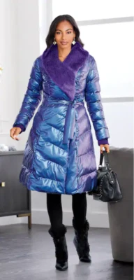 1X PLUS Ashro Purple Fabulous Sheen Femin Iri Faux Fur Parka Jacket Duster Coat - Image 1 of 4