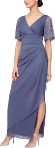 Alex Evenings Flutter Sleeve Long Mother of The Bride Ruched sz 8P NEW NWT AE1 - Picture 1 of 5