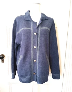 The Territory Ahead Cardigan Sweater Size L Blue Button Wool Elbow Patch Vtg - Picture 1 of 7