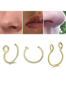 3 Stück Edelstahl Fake Nasenringe für Frauen Septum Nicht Piercing Schmuck - Bild 1 von 9