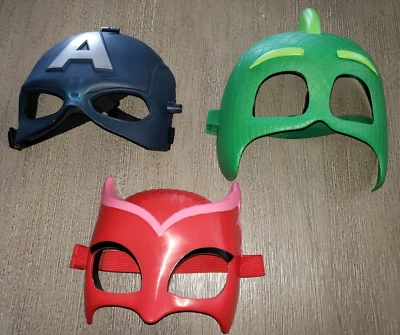 3 hard HALLOWEEN BOYS GIRLS MASKS OWLETTE PJ MASK GREEN AVENGERS LOT one size - Image 1 of 2