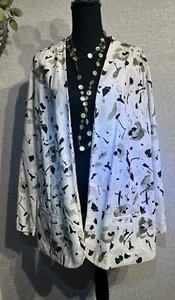 Sag Harbor SZ 24W Women’s Abstract Print Linen Blend Open Front Jacket Blazer - Picture 1 of 6