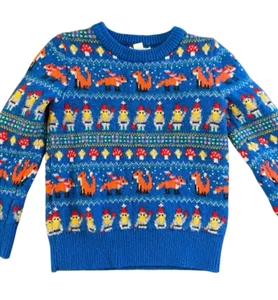 Crewcuts Gnome Fair Isle Sweater Boys Size 4-5 Lambswool Fox Mushroom Forest - Picture 1 of 7