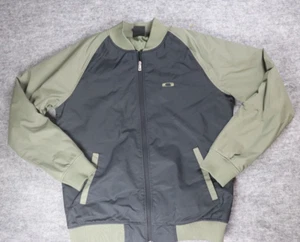 Oakley Jacket Mens Large Black Crew Neck Long Green Sleeve Zip Up Double Pockets - Picture 1 of 9