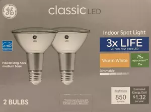 2 GE Classic 75-Watt PAR30 Long Neck Indoor LED Spot Lights w/Medium Base - Picture 1 of 1
