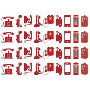 Telephones 36 pcs 1 Inch Red Fused Glass Decals - Picture 1 of 2