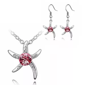 Juego de Collares y Pendientes de Plata Estrella de Mar para Damas Piedra Rosa Regalo Reino Unido - Imagen 1 de 5