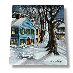 Seasons Greetings Snowy House Glitter Vintage Christmas Card FBX - Picture 1 of 4