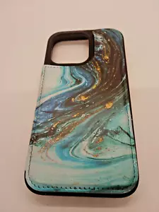 Iphone 13 case with Wallet Blue Swirls- Golden Yellow - Picture 1 of 4