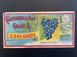 1900 Label/Ad Concord Grape Chautauqua & Erie Grape Co Westfield NY - Picture 1 of 2