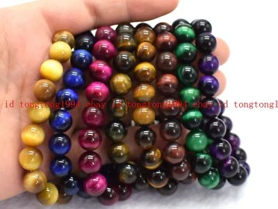 Natürlich 4/6/8/10/12/14mm Mehrfarbig Tigerauge Rund Edelstein Armband 19cm - Bild 1 von 4