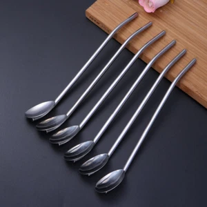 Stainless Steel Drinking Spoon Straw Reusable Coffee Stirrer - Picture 1 of 12