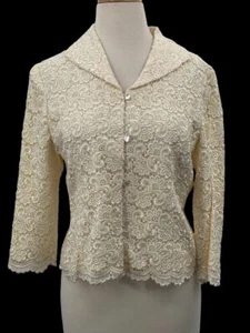 Talbots Petites 3/4 Sleeve Button Front Lined Jacket Cream Embroidered Lace 8 - Picture 1 of 7