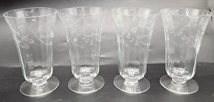 Set of 4 Vintage Engraved Floral Paneled Parfait Iced Tea Water Glasses 10 oz - Picture 1 of 19