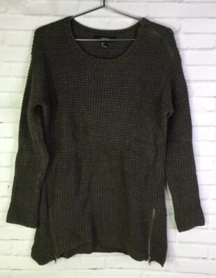 Forever 21 Womens Size S Chunky Knit Army Green Zipper Accents Pullover Sweater - Imagem 1 de 4