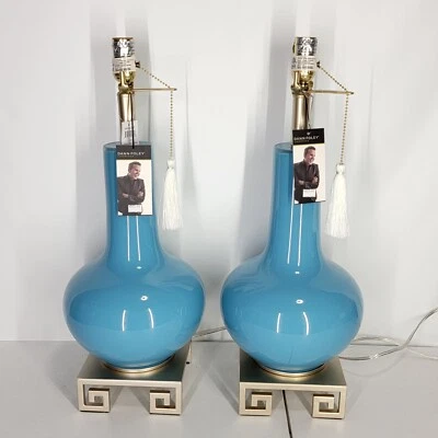 Stylish Glass Table Lamp StyleCraft Dann Foley Blue Glass/Gold Metal SET OF 2 - Image 1 of 4