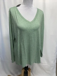 Automet Womens Sz XXL Green V-Neck Stretch Long Sleeve T-Shirt - Picture 1 of 12