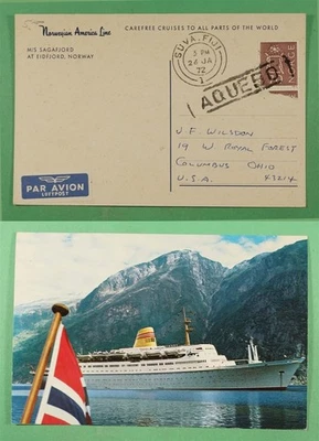 DR WHO 1972 NORUEGA PAQUEBOT SAGAFJORD ENVÍO POSTAL SUVA FIJI A EE. UU. R18677 Foto 1 de 3