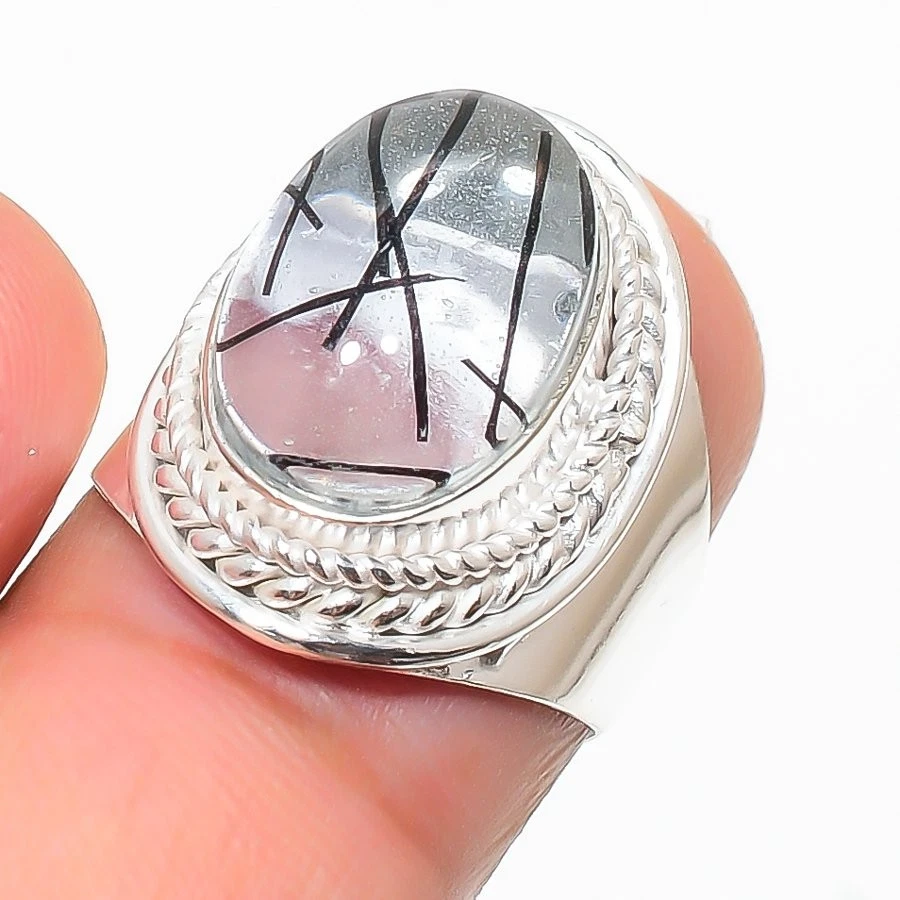 Anillo de plata de ley 925 con piedras preciosas de cuarzo rutilado para regalo Foto 1 de 1