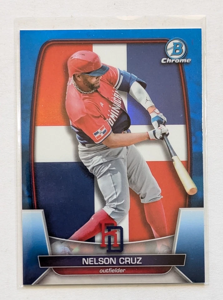 2023 Bowman Chrome Nelson Cruz WBC Flag Variations Blue Refractor /75 #WBC-29 - Image 1 of 2