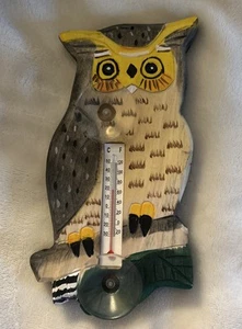 Eule Fensterthermometer - leichte Saugnäpfe aus Holz lackiert - Bild 1 von 6