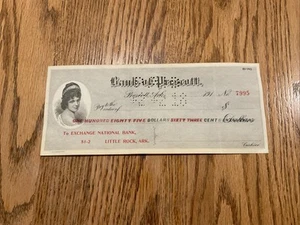 PRESCOTT ARKANSAS BANK CHECK CASHIER-UNSIGNED 1918 Little Rock, Ark. - Picture 1 of 5