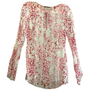 Elie Tahari Blumenmuster transparente Seide Langarm Tunika Bluse Schwimmen Cover Small - Bild 1 von 13