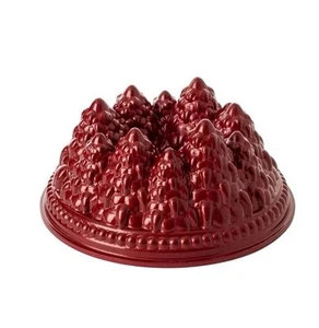 Nordic Ware 3D Holiday Tree Bundt Pan Christmas Cast Aluminum Red Enamel  Outer - Picture 1 of 11