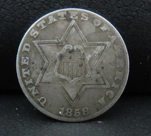 1858 3 Cent Silver Trime (Scratched) - Picture 1 of 2