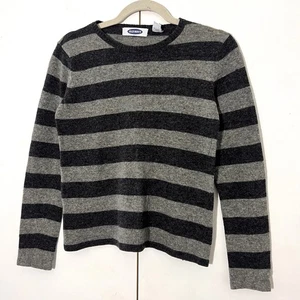 Suéter Vintage Antiguo Azul Marino Para Mujer S Gris Lana Rayas Anchas Manga Larga Grunge Y2K - Imagen 1 de 6