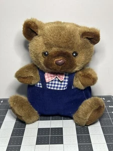 Vintage Classic Inc Brown Teddy Bear Blue Overalls Pink Bow Tie Plush - Picture 1 of 8