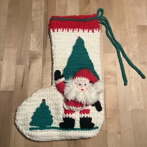Handarbeit Santa Vintage Weihnachten Strumpf Dekor Urlaub gestrickt Häkeln Garn Spaß - Bild 1 von 10