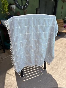 Cortina de ducha de tela con flecos gris y marfil Boho Cottage 73 X 86" remaches plateados - Imagen 1 de 5