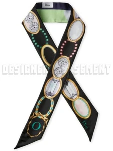 DIOR jeweled "O" for Oval ABCDIOR MITZAH skinny 2-sided Silk scarf NEW Authentic - Picture 1 of 5