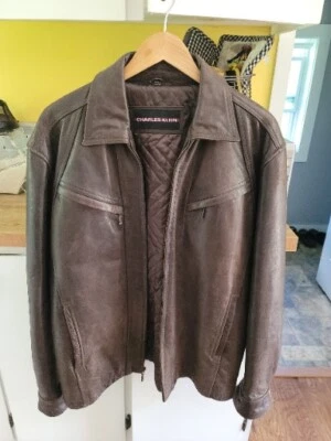 Charles Klein Biker Style Brown Leather Jacket 4 Pockets Size L Pre-owned  - Image 1 of 4