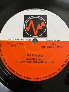 Lady Violet Bonham-Carter / As K Remember / BBC Lp U.K. 1967 Stereo - Picture 1 of 13