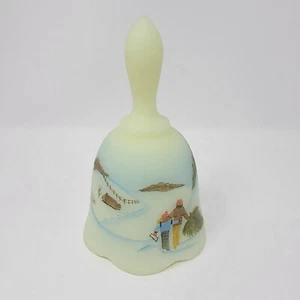 Vintage Fenton Custard Glass Bell 1982 Winter Christmas Tree Cut Glows - Picture 1 of 14