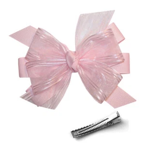WD2U Girls 4.5" Precious Pink Organza Flower Girl Hair Bow Alligator Clip - Picture 1 of 5