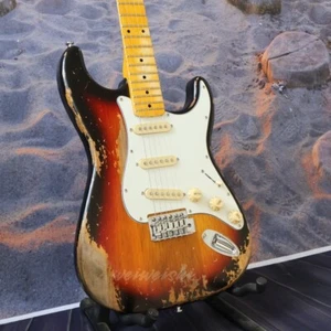 H In stock heavy relics electric guitar aged sunburst body maple fretsboard - Picture 1 of 15
