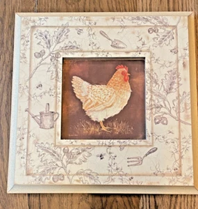 Kathryn White Art in Motion Toile De Jouy I Framed Chicken Print 12 x 12 #A2447D - Picture 1 of 10