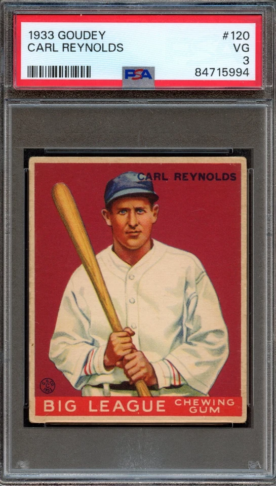 BB - 1933 Goudey - #120 - Carl Reynolds - PSA 3 - VG - Image 1 of 2