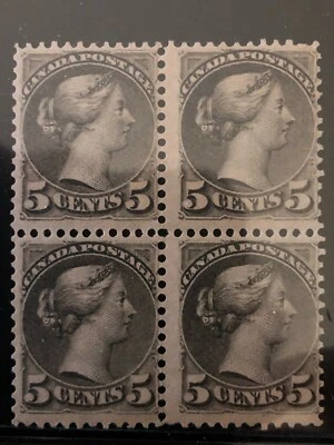 Canada 1875 5 Cents Olive Green Block of 4 SG 85 OG LH/NH F/VF CV L1700 - Image 1 of 3